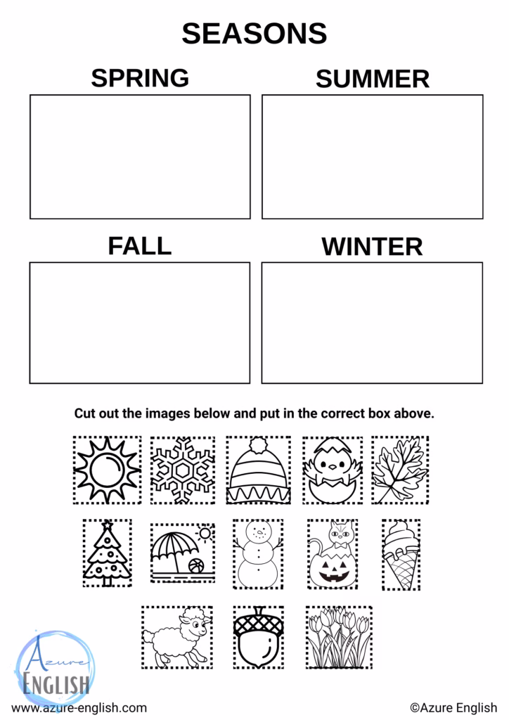cut and paste images relating to seasons activity for children